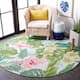 SAFAVIEH Barbados Zalja Tropical Indoor/ Outdoor Waterproof Patio Backyard Rug - 6'6" x 6'6" Round - Green/Pink