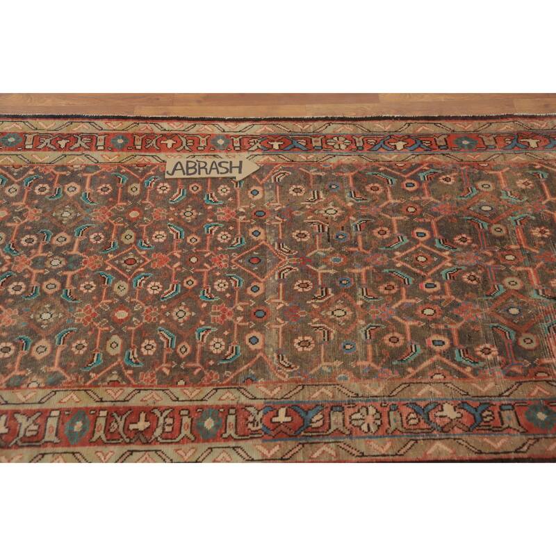 Hand Knotted Oriental 100% Wool Carpet Traditional Geometric Greys & Charcoal Mahal Runner Rug - 9' 7'' X 3' 3''