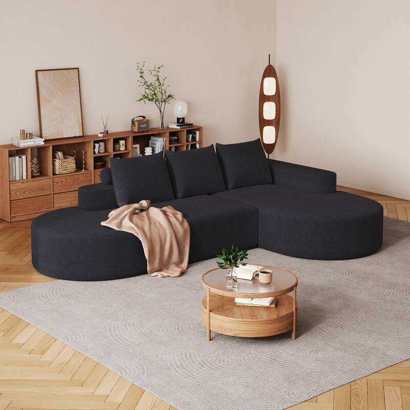 L Shaped Modular Curved Sectional Sofa, Chenille Upholstered 3 Seat Sofa, Corner Sofa with 3 Pillows for Living Room, Bedroom