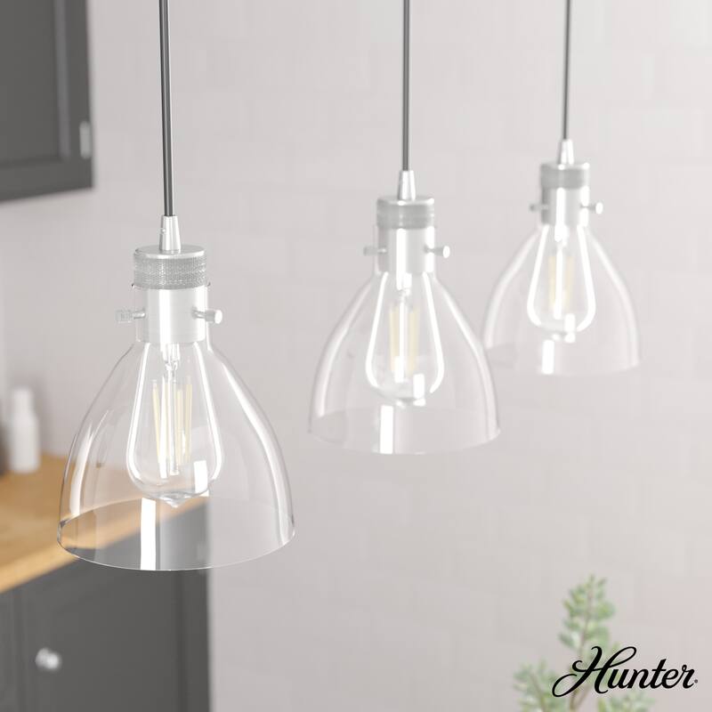 Hunter Van Nuys 3-Light Linear Cluster Pendant - Kitchen Island, Dining Room - Vintage, Industrial, Contemporary - Brushed Nickel