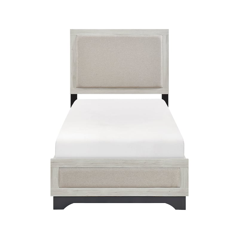 Two-Tone Finish Bedroom Set 3pc Platform Upholstered Bed Dresser Mirror