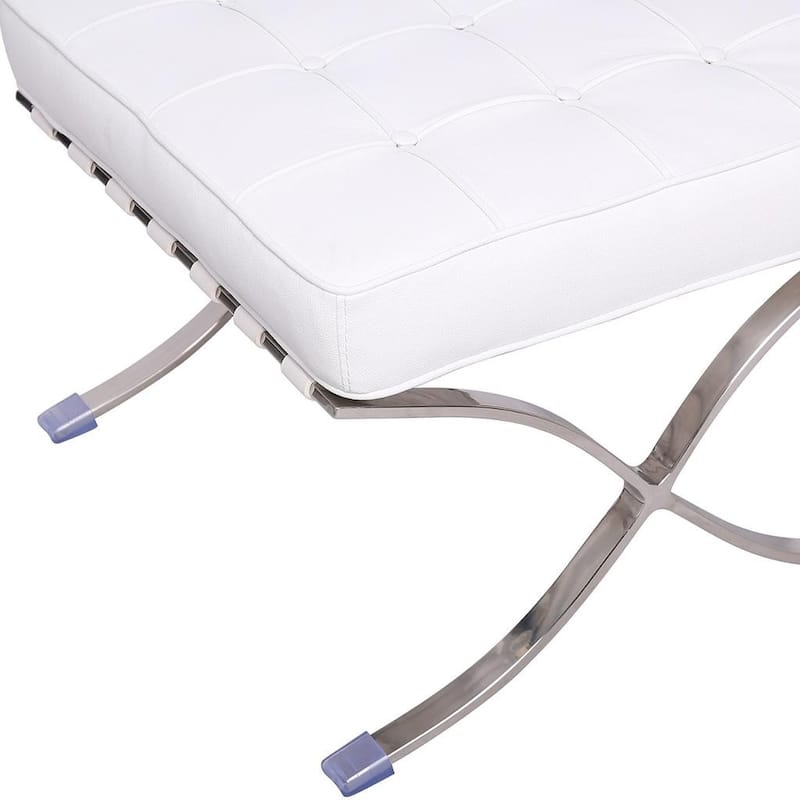 HomeRoots 20" White and Silver Leather Tufted Ottoman