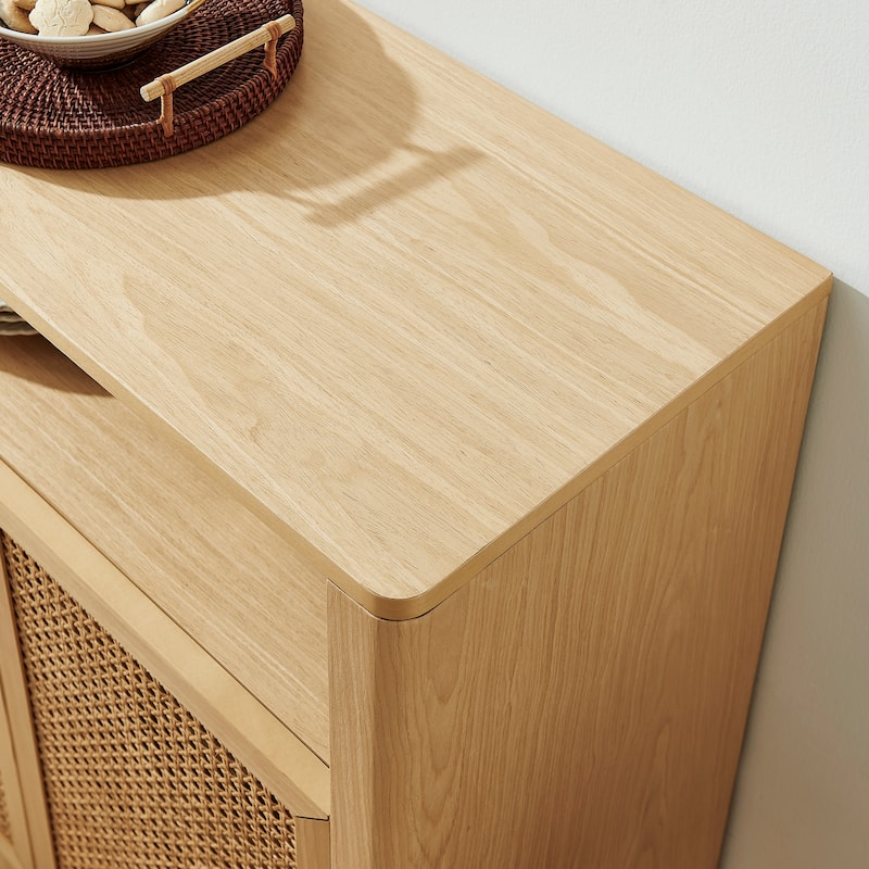 Roomfitters Rattan Sideboard Buffet Cabinet, Mid Century Modern Storage Credenza, Large Media Console Table