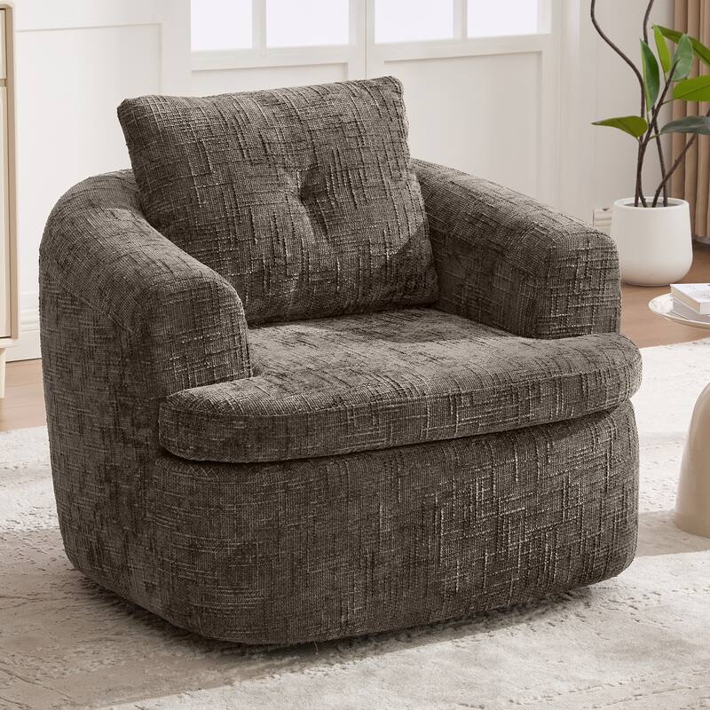 360°Swivel Sofa Chair Accent Barrel Chair 36.6" Swivel Round Chair with Dual-layer Cushion Design - Brown