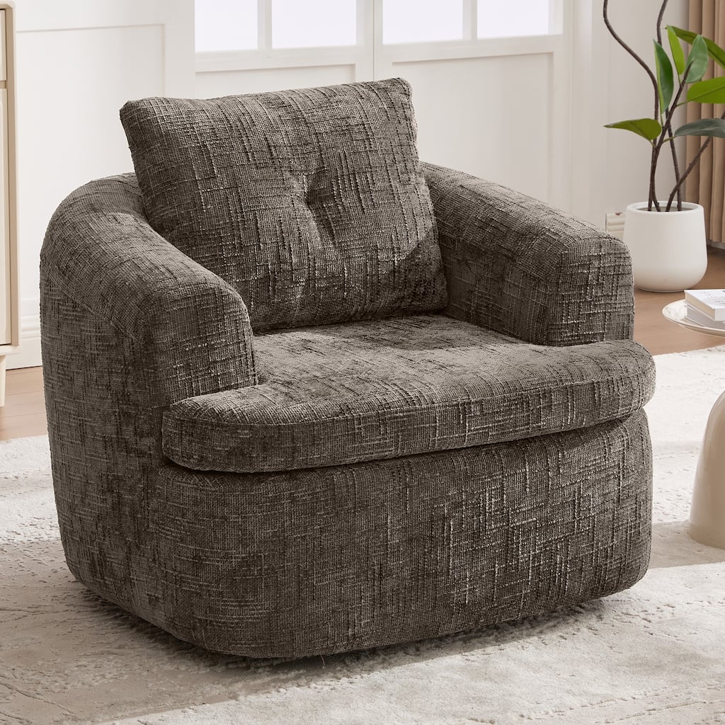 Roomfitters 360° Swivel Sofa Barrel Chair, 36.6-Inch Round Accent Chair with Dual-Layer Cushion for Living Room, Bedroom