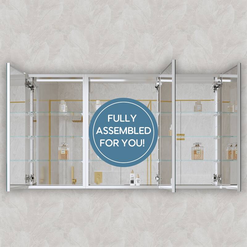 52''/56''W X 30''H Recessed Or Surface Wall Mount Bathroom Medicine Cabinet With Adjustable Glass Shelves