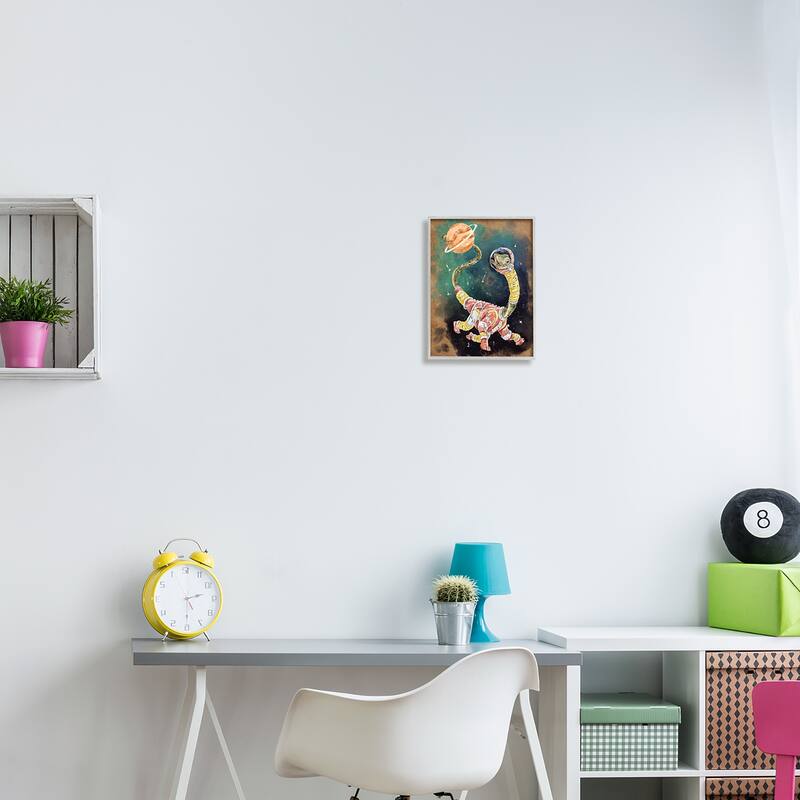 Stupell Dinosaur in Outer Space Framed Giclee Art Design by Nidhi Wadhwa