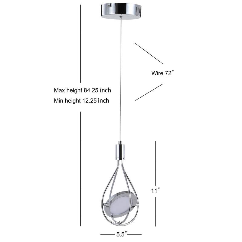 Scribble 5.5" Adjustable Modern Integrated 1-Light Cluster LED Metal Pendant, Chrome by JONATHAN Y