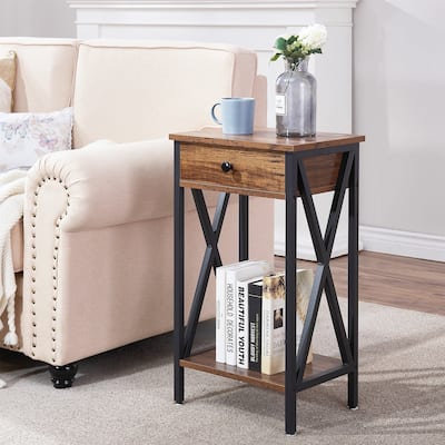 Javlergo Tall Side End Table, Modern Nightstand with Storage Shelf and Drawer