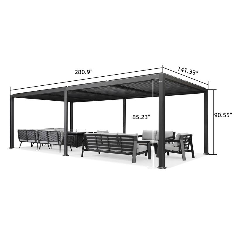 PURPLE LEAF Outdoor Louvered Pergola with Adjustable Metal Roof for Patio Pergola