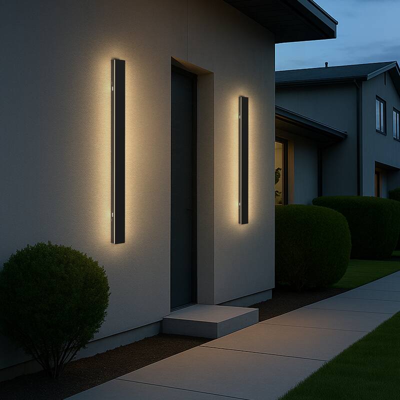 YANSUN Set of 2 Outdoor Wall Lights, 30W LED, 39.4" Black Modern Strip