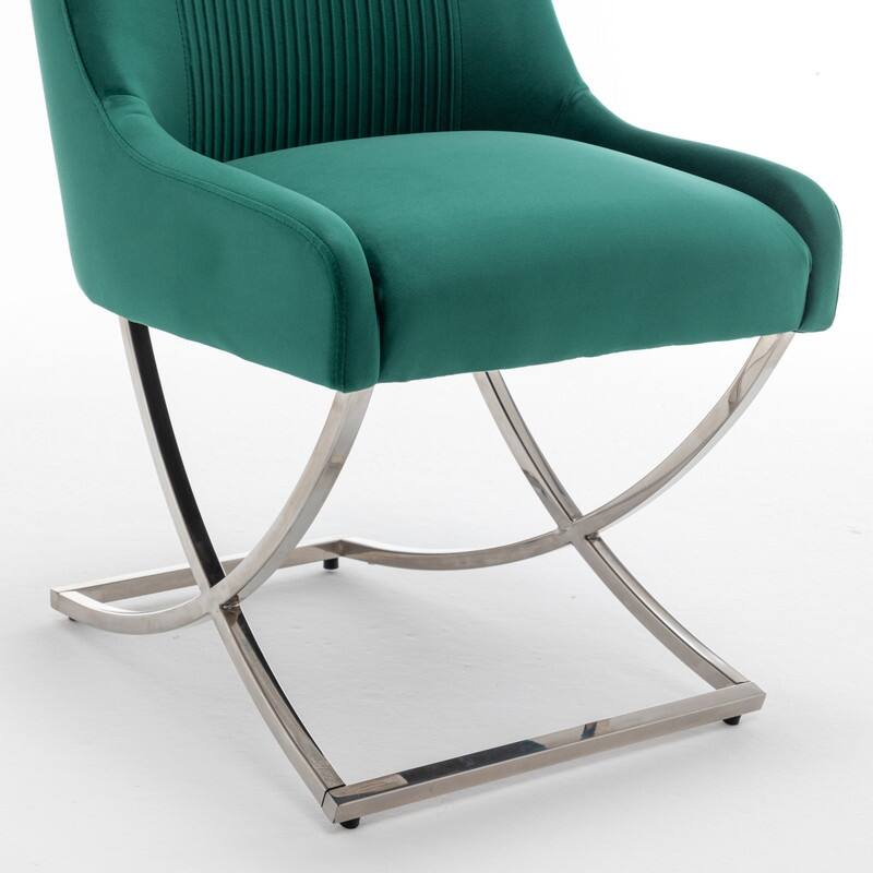 Modern Contempoary Velvet Dining Chair Set of 2 with Metal Frame Legs and Back Pull