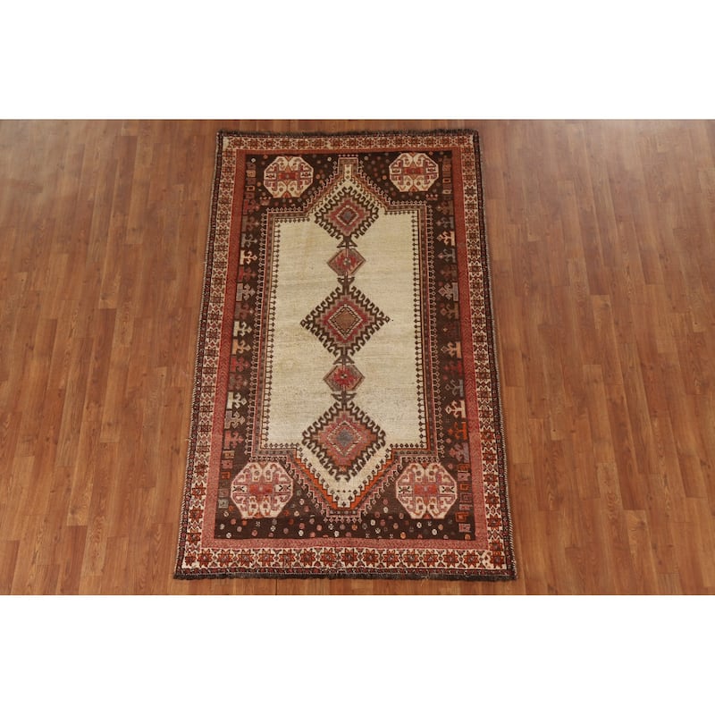 Tribal Gabbeh Persian Vintage Area Rug Hand-knotted Beige Wool Carpet - 4'5"x 7'2"