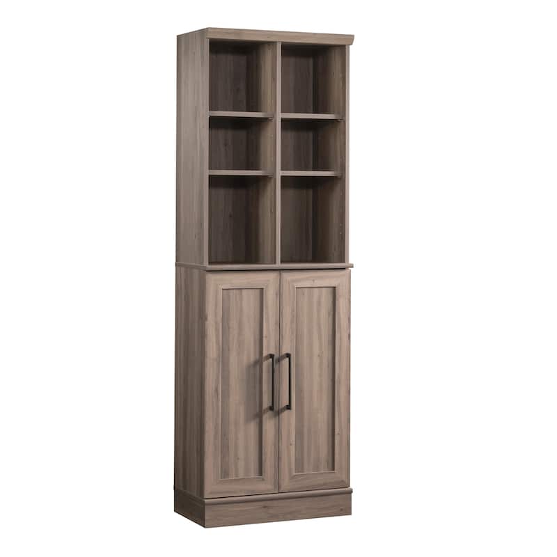 Wood Storage Cabinet with customizable storage, Brown Gray - 23.31"W x 12.99"D x 71.42"H