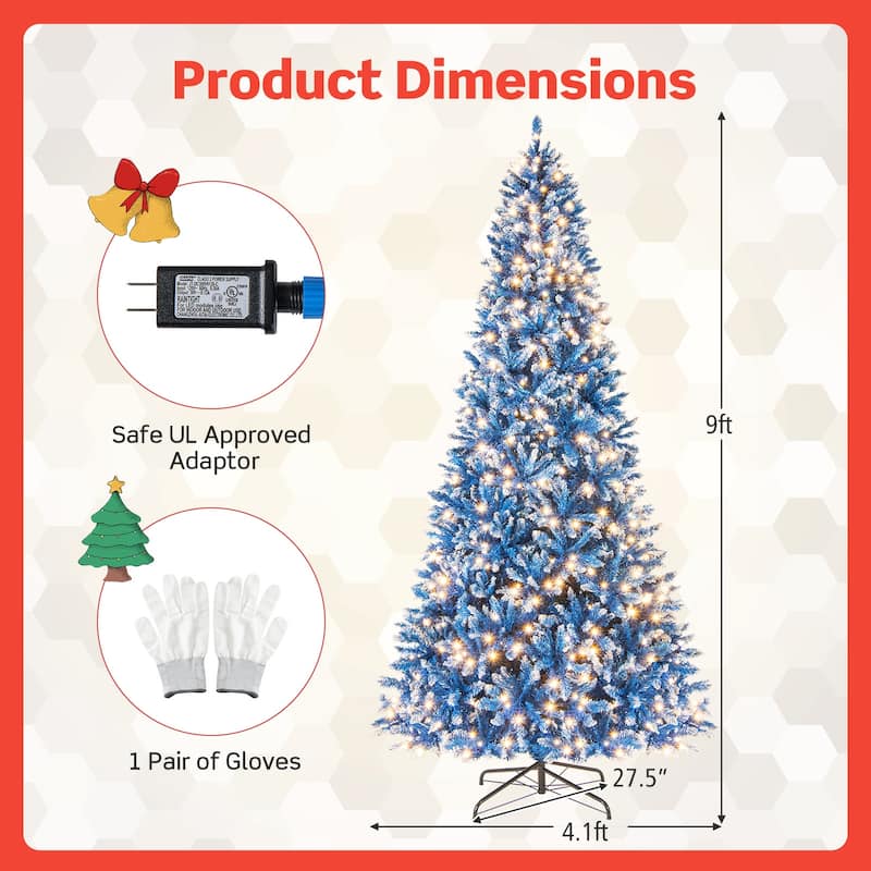 6/7/8/9 FT Pre-lit Christmas Tree Blue Hinged Artificial Xmas Tree - 9 Foot