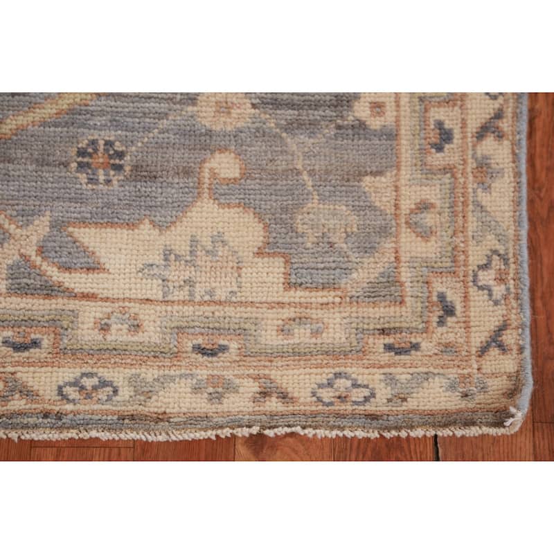 Hand Knotted Oriental 100% Wool Carpet Transitional All-Over Greys & Charcoal Oushak Runner Rug - 12' 1'' X 3' 0''
