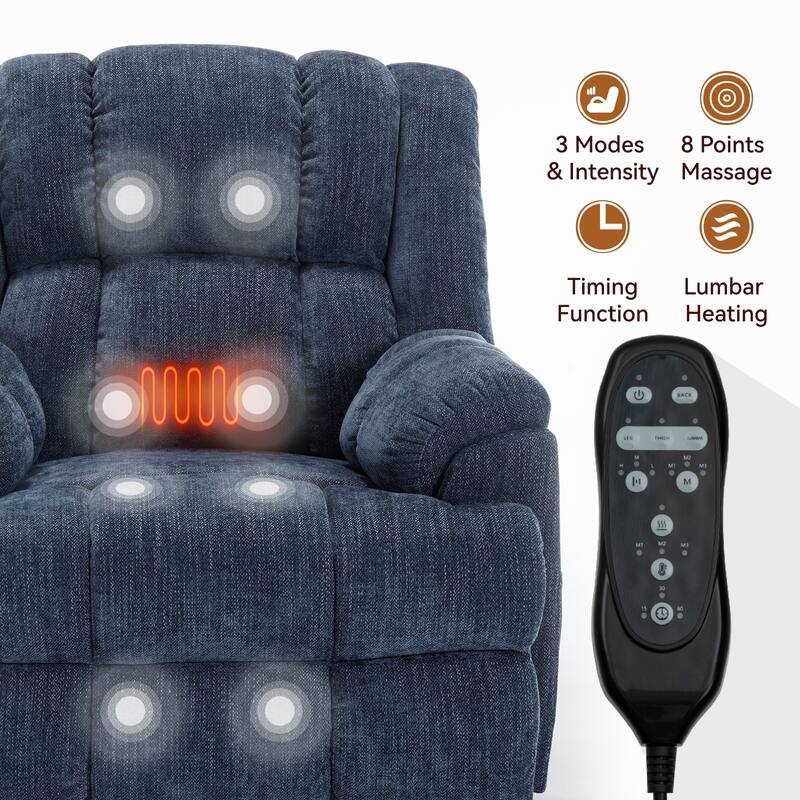 Power Lift Recliner Chair with Dual Motor, Massage & Heat (Chenille)
