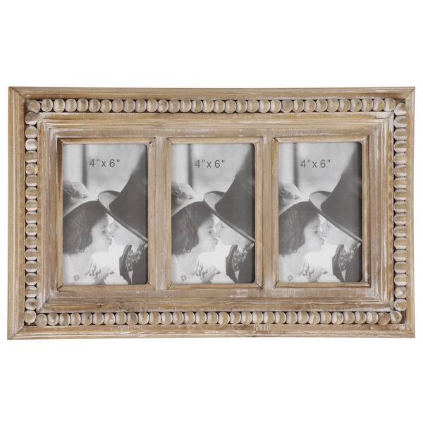 Shop Black Friday Deals On Large Rectangular Whitewashed Wood Picture Frame Wall Decor With Three 4x6 Photo Frames And Wood Bead Trim 17 X 10 On Sale Overstock 32112600