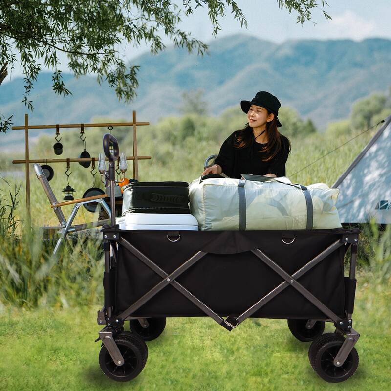 Collapsible Utility Wagon - 360° Rotating Wheels, Steel Frame, 200 lb Load, Compact Storage