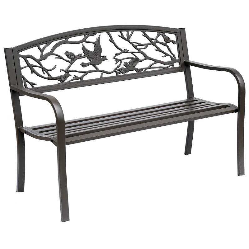 Garden Bench, Outdoor Patio Bench With Animal Pattern, Cast Steel Metal Bench For Yard, Lawn, Porch