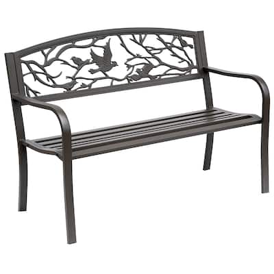 Outsunny 50" Garden Bench, Outdoor Patio Bench with Animal Pattern, Cast Steel Metal Bench