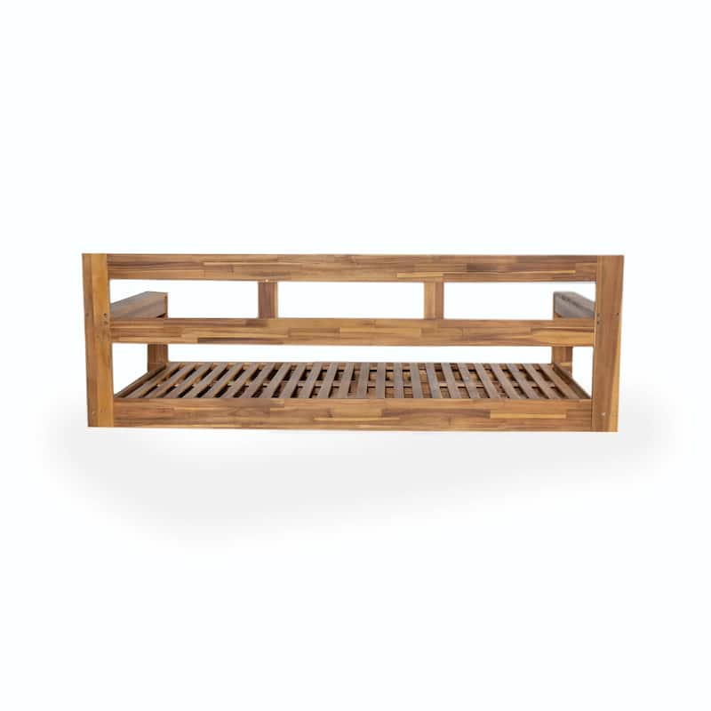 Patio Wooden Twin Size Porch Swing Daybed Frame, Garden Swing Bench Chair with 4 Hanging Ropes