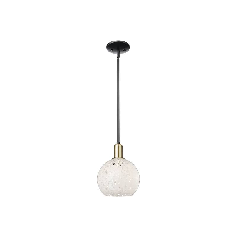 Innovations Lighting Endless Possibilities Arcadia - White Mouchette - 1 Light 8" Stem Hung Mini Pendant - Black Antique Brass