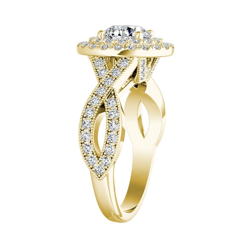 Auriya 14k Gold Vintage 1 1/6ctw Double Halo Diamond Engagement Ring (G-H, VS1-VS2)