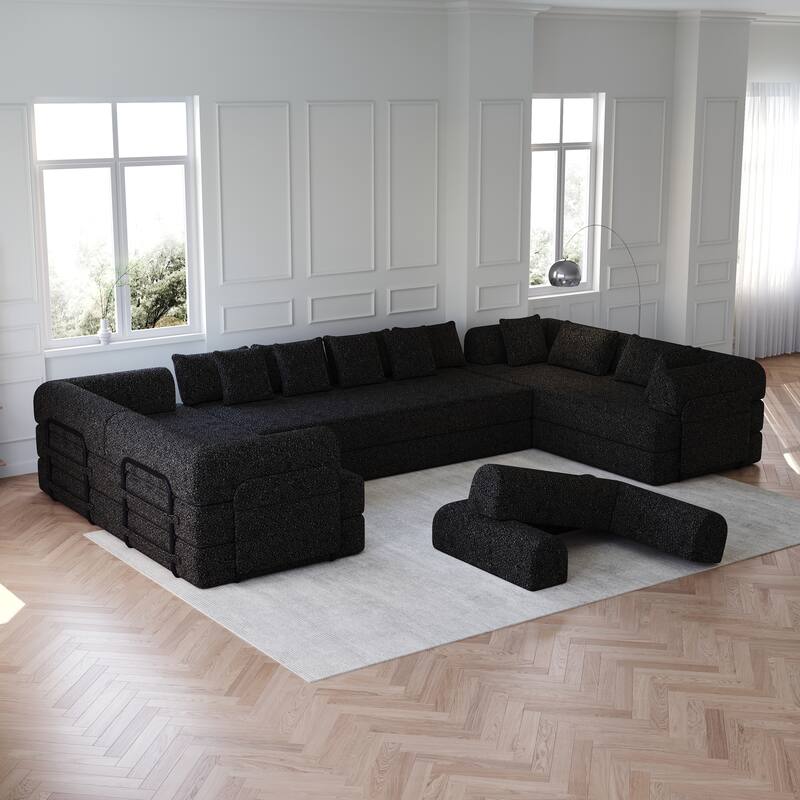 Anmytek 78.7" Chenille Convertible Sleeper Sofa Bed - 3PCS with Cylindrical Pillow & Side Pocket