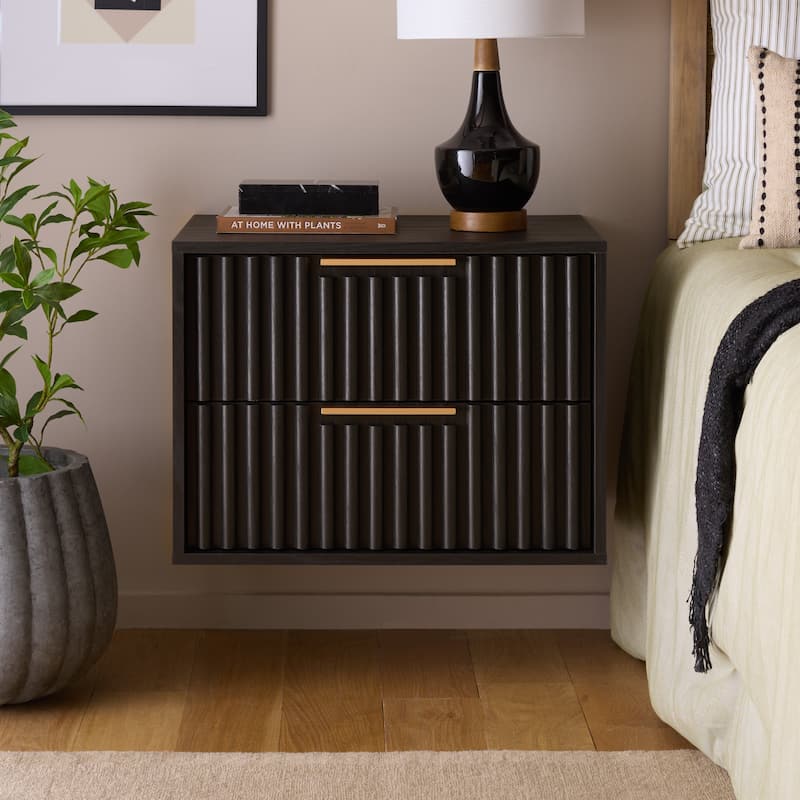 SAFAVIEH Home Lylia 2 Drawer Floating Nightstan - Black/Gold