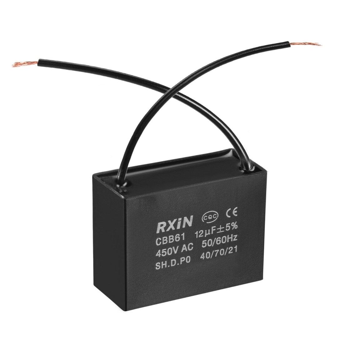 Cbb61 Run Capacitor 450v Ac 12uf 2 Wires Metallized Polypropylene Film Capacitors For Ceiling Fan