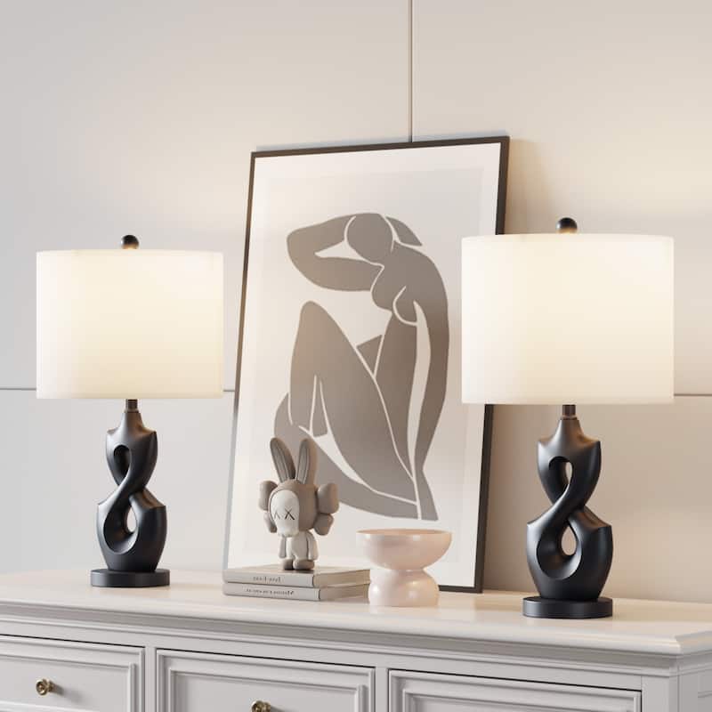 Maxax 24.5" Resin USB Bedside Table Lamp(set of 2)