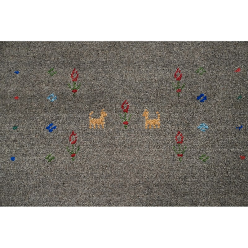 Hand Knotted Oriental 100% Wool Carpet Tribal Animal Pictorial Greys & Charcoal Gabbeh Area Rug - 12' 6'' X 9' 3''