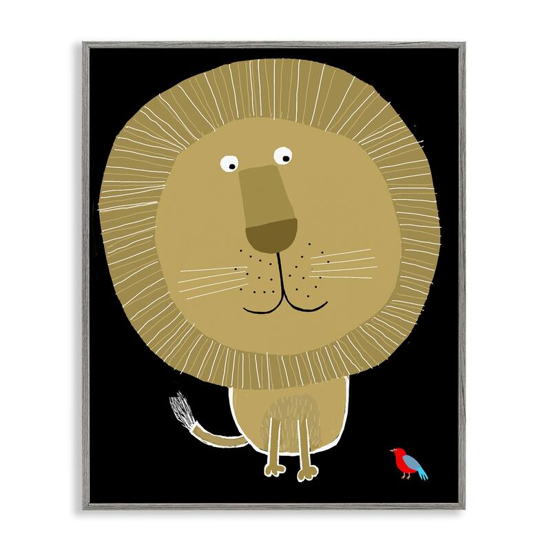 Stupell Lion and Bird Friends Framed Giclee Art Design By Carla Daly - 11 x 14 - Grey