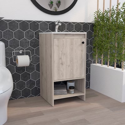 Minimalist Bathroom Vanity with Reinforced Resin, Open Shelf, and Storage Cabinet - Light Grey - 17.7in L