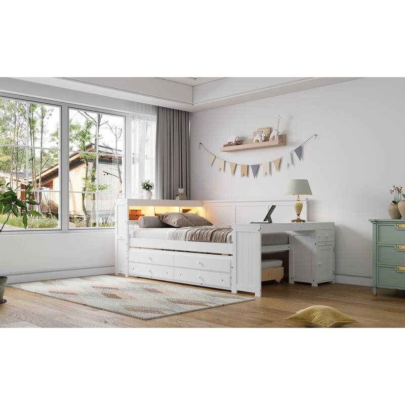 Roomfitters Full Daybed with Trundle, Storage Shelves and Charging Station