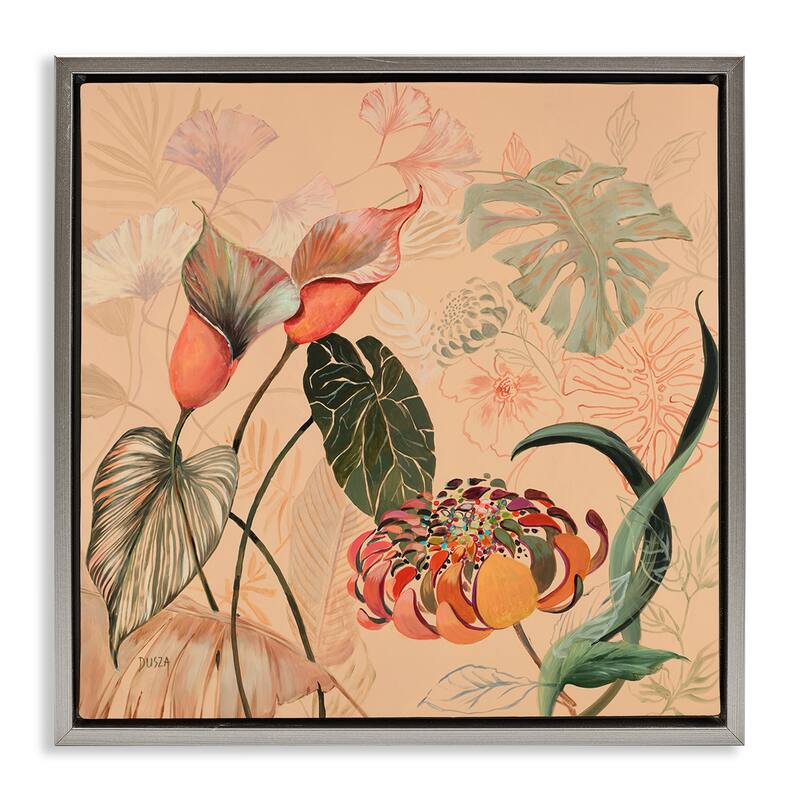 Stupell Layered Tropical Foliage Framed Floater Canvas Wall Art Design By Dusza - 25 x 25 - Grey