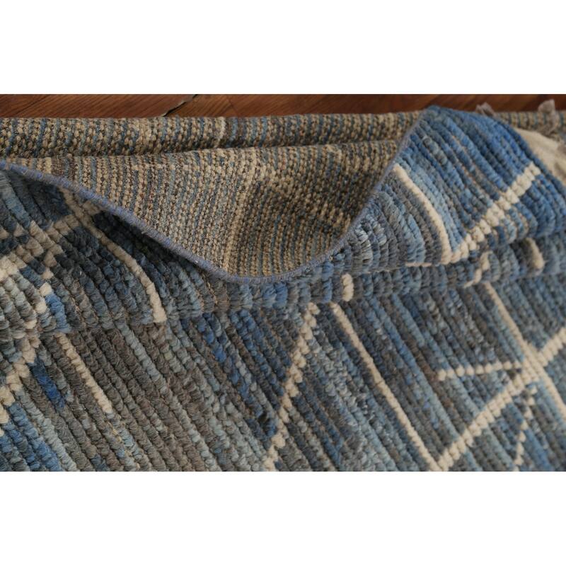 Striped Blue Moroccan Oriental Area Rug Handmade Wool Carpet - 3'10"x 6'9"