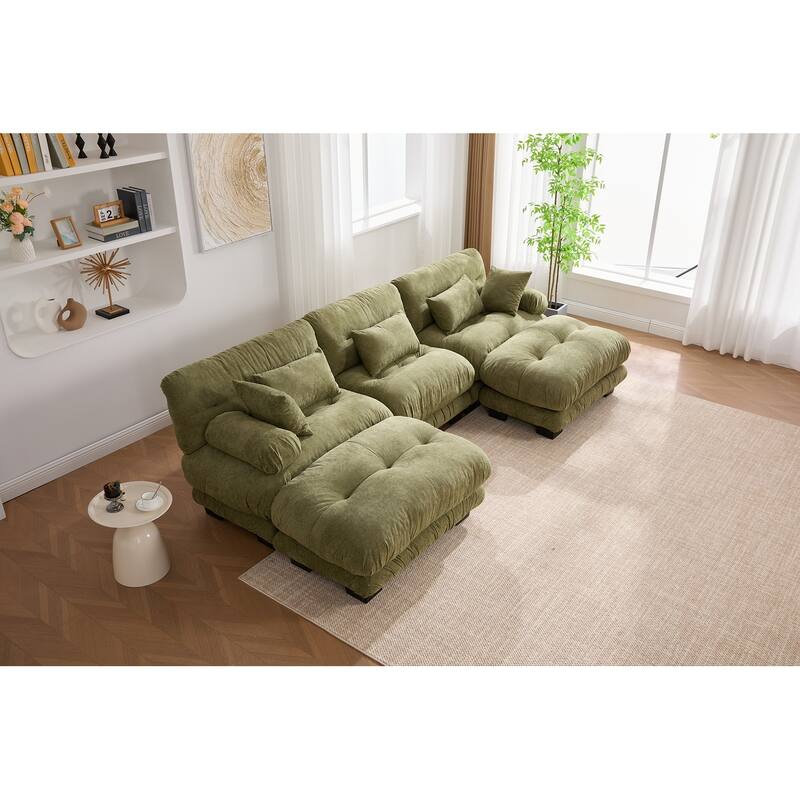 118'' Large U Shape Sofa Velvet Modular Sofa with 2 Ottomans for Living Room
