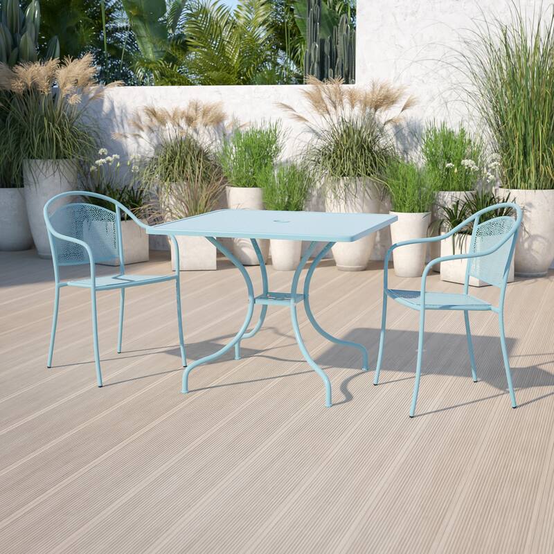 35.5'' Square Indoor-Outdoor Steel Patio Table - 32.5" - Sky Blue