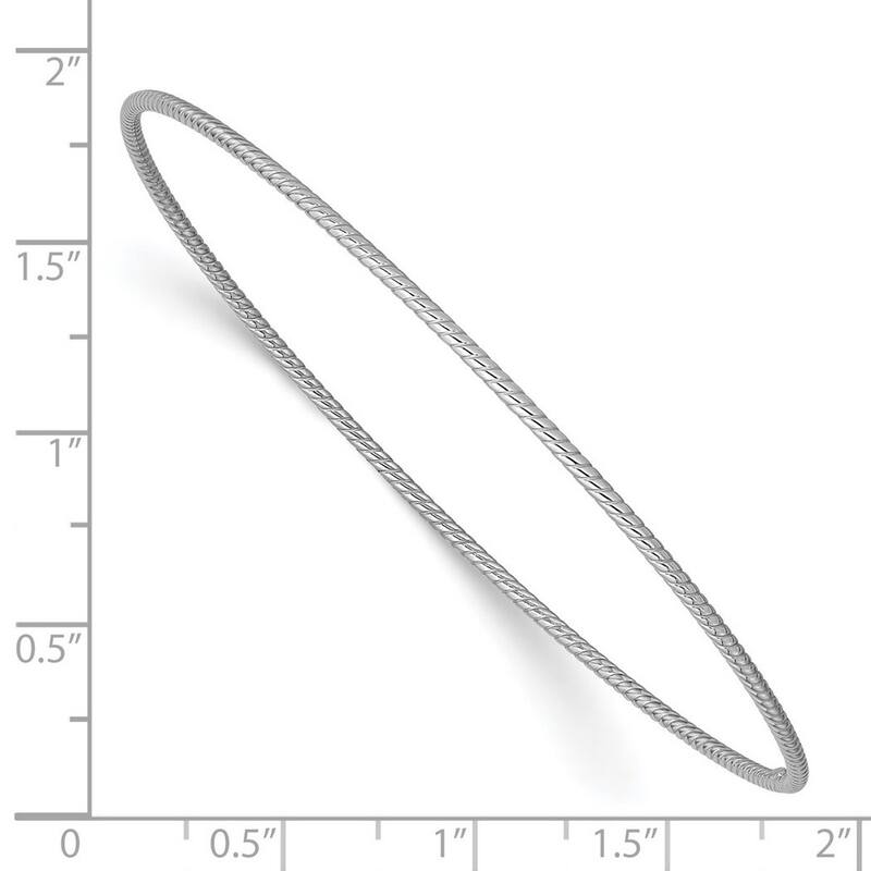 Curata 14k 1.5mm White Gold Hollow Slip on Textured Polished Stackable Bangle Bracelet