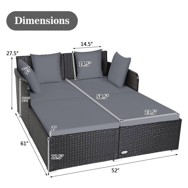 Outdoor Rattan Daybed with Cushions for Patio Garden Lounge Seating