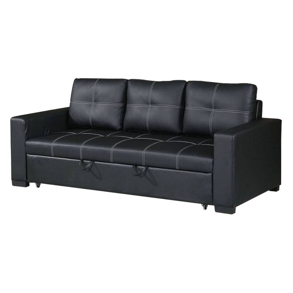 Convertible Sofa with White Stitching and Plastic Legs