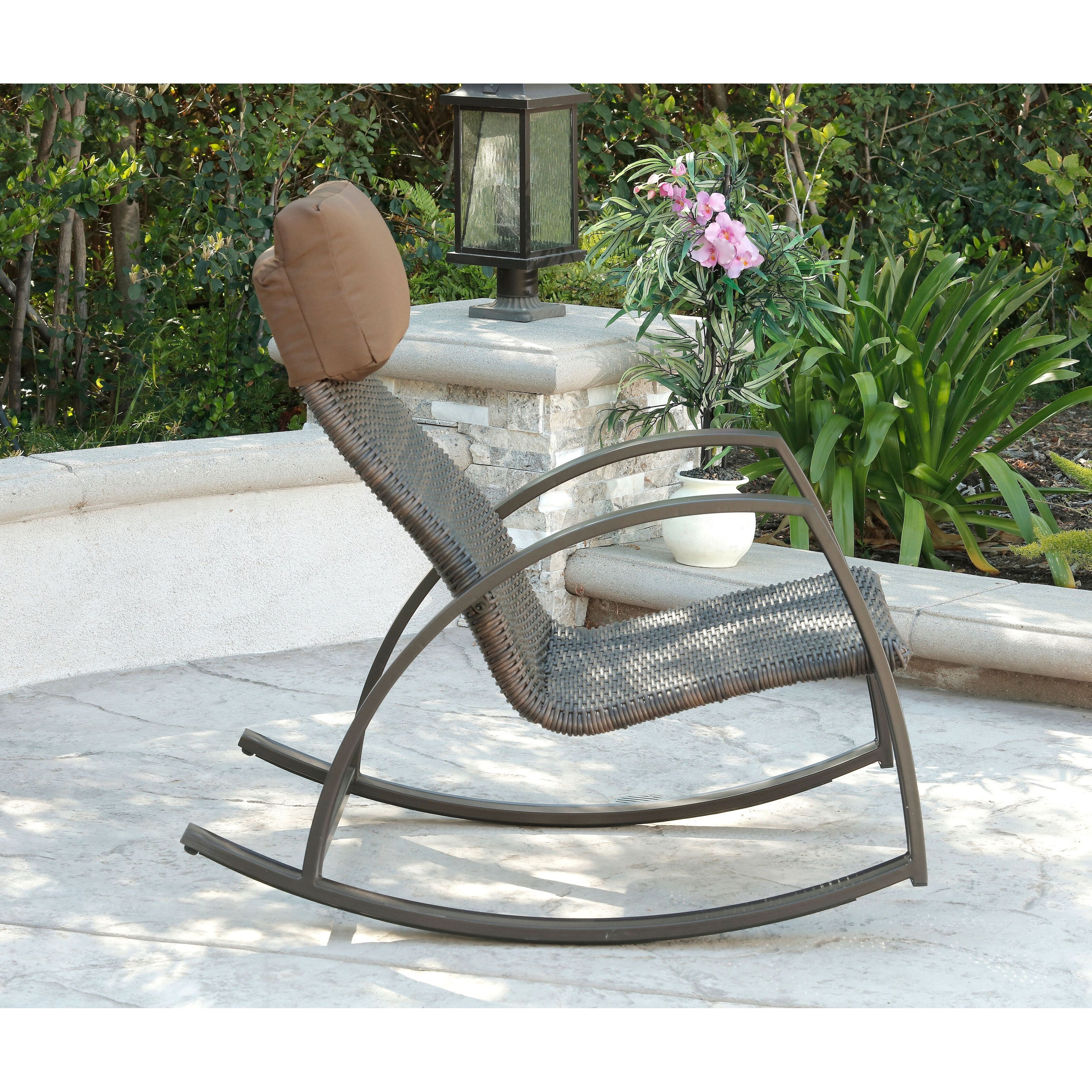 Garden Park Woven Rocking Lounge Chair w Pillow Headrest Bed