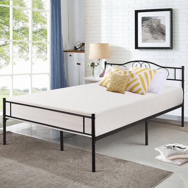 Vecelo Black Metal Twin Full Queen Metal Bed Platform Bed Curved Headboard Fixed Bed Frame Twin Full Queen Size 3 Opotion Overstock 29059468