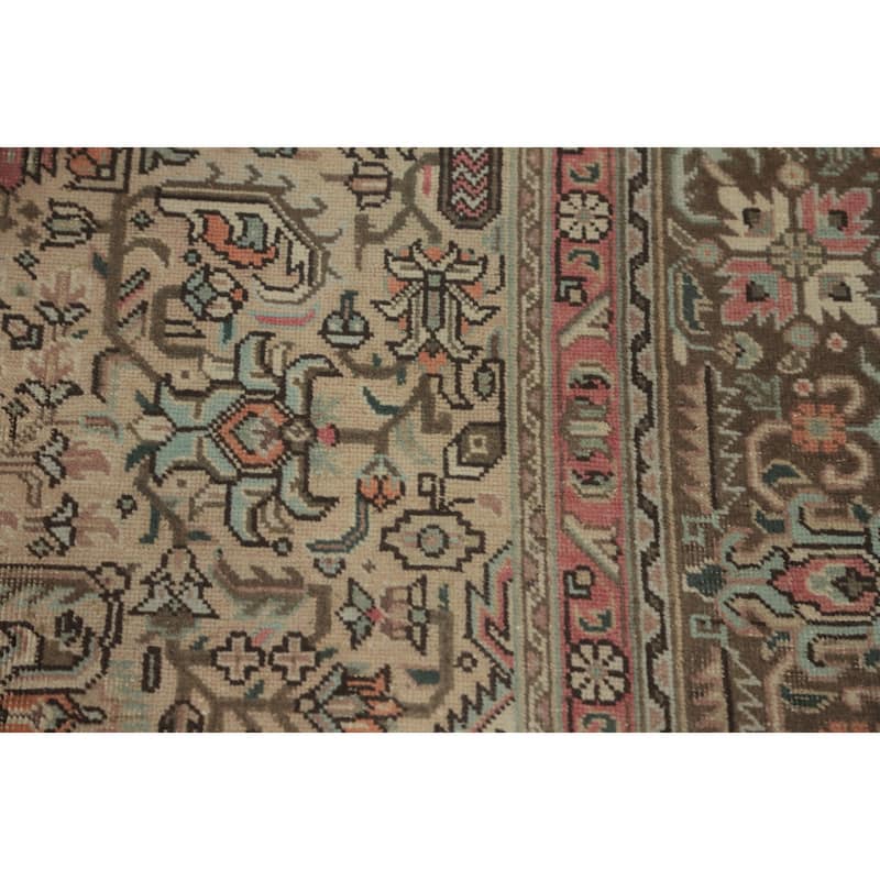 Hand Knotted Oriental 100% Wool Carpet Traditional Floral Beige & Ivories Tabriz Area Rug - 9' 5'' X 6' 5''