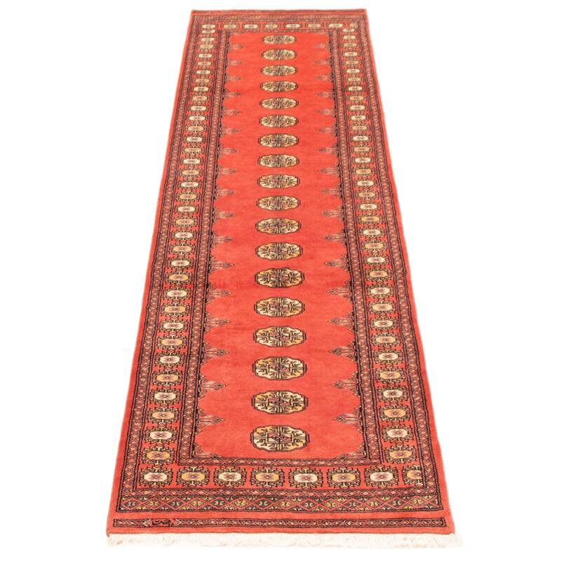 ECARPETGALLERY Hand-knotted Peshawar Bokhara Coral Wool Rug - 2'7 x 10'6