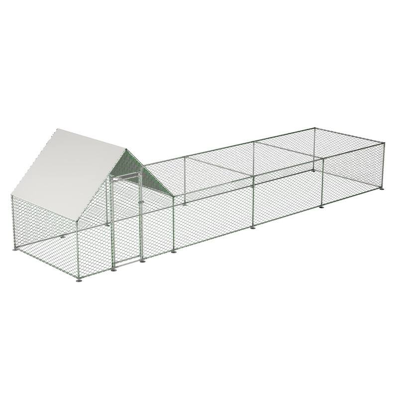 Large Metal Chicken Coop, Walk-in Chicken Run, Galvanized Wire Poultry Chicken Hen Pen Cage， Anti-Ultraviolet Cover - Silver