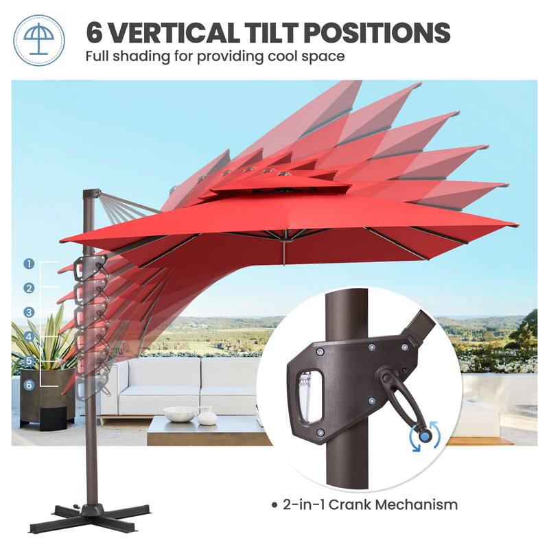 11 × 9 ft Outdoor Patio Cantilever Offset Dual Top Umbrella