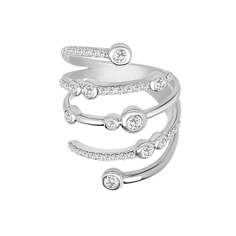 Auriya 14k Gold Lab Grown Round Diamond Bezel and Pavé Spiral Wrap Ring 0.57 ct. tw. (F-G, VS) - 8.5 - White